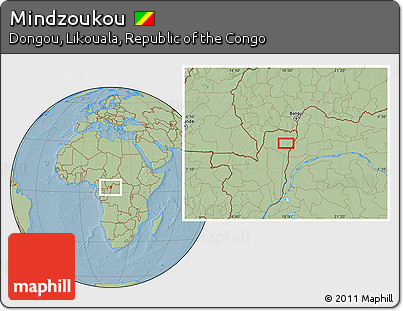 Savanna Style Location Map of Mindzoukou, hill shading