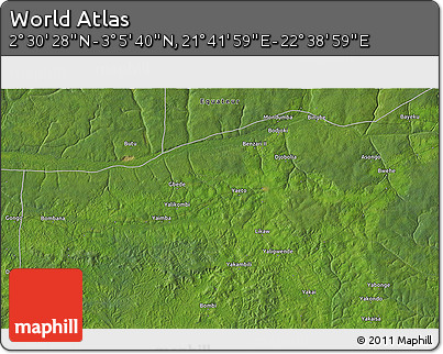 Satellite 3D Map of the Area around 2° 48' 4" N, 22° 10' 29" E