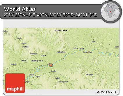 Physical 3D Map of the Area around 2° 48' 4" N, 23° 52' 30" E