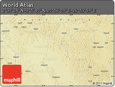 Physical Map of the Area around 2° 48' 4" N, 26° 25' 29" E