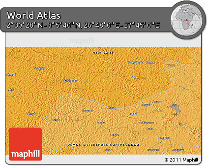 Political 3D Map of the Area around 2° 48' 4" N, 27° 16' 29" E