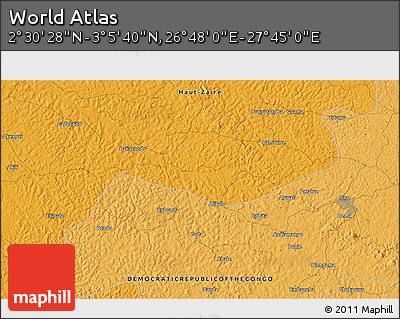 Political 3D Map of the Area around 2° 48' 4" N, 27° 16' 29" E
