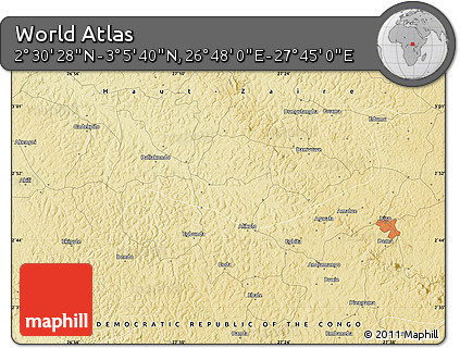 Physical Map of the Area around 2° 48' 4" N, 27° 16' 29" E