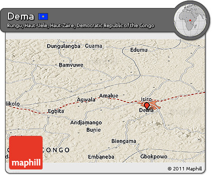 Shaded Relief Panoramic Map of Dema