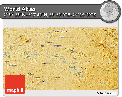 Physical 3D Map of the Area around 2° 48' 4" N, 28° 58' 30" E