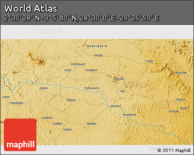 Physical 3D Map of the Area around 2° 48' 4" N, 28° 58' 30" E