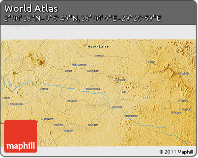 Physical 3D Map of the Area around 2° 48' 4" N, 28° 58' 30" E