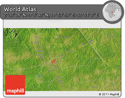 Satellite 3D Map of the Area around 2° 48' 4" N, 32° 22' 30" E