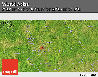 Satellite 3D Map of the Area around 2° 48' 4" N, 32° 22' 30" E