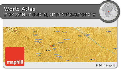 Physical Panoramic Map of the Area around 2° 48' 4" N, 32° 22' 30" E