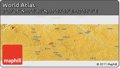 Physical Panoramic Map of the Area around 2° 48' 4" N, 32° 22' 30" E
