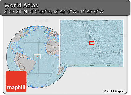 Gray Location Map of the Area around 2° 48' 4" N, 32° 13' 30" W, hill shading