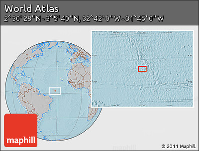 Gray Location Map of the Area around 2° 48' 4" N, 32° 13' 30" W, hill shading