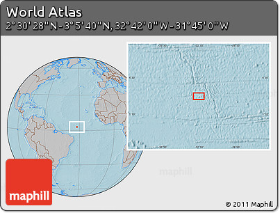 Gray Location Map of the Area around 2° 48' 4" N, 32° 13' 30" W, hill shading