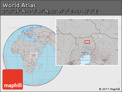 Gray Location Map of the Area around 2° 48' 4" N, 33° 13' 30" E