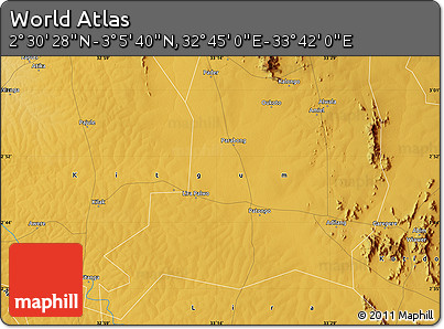 Physical Map of the Area around 2° 48' 4" N, 33° 13' 30" E