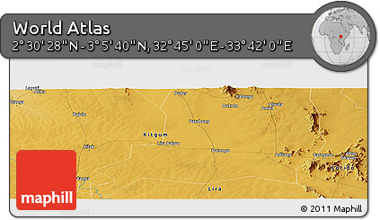 Physical Panoramic Map of the Area around 2° 48' 4" N, 33° 13' 30" E