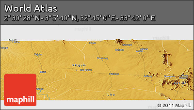 Physical Panoramic Map of the Area around 2° 48' 4" N, 33° 13' 30" E