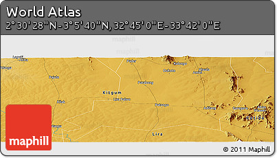Physical Panoramic Map of the Area around 2° 48' 4" N, 33° 13' 30" E