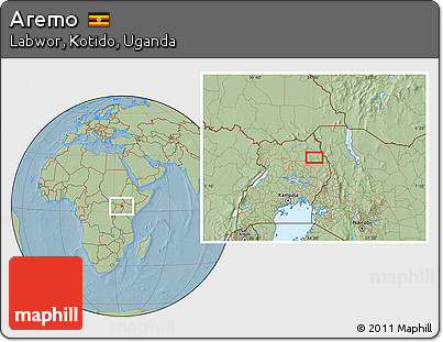 Savanna Style Location Map of Aremo, hill shading