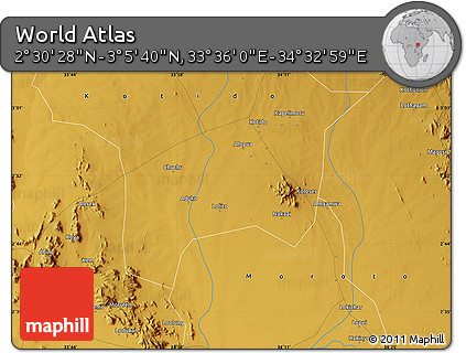 Physical Map of the Area around 2° 48' 4" N, 34° 4' 30" E