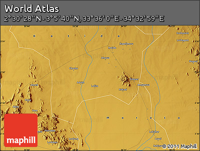 Physical Map of the Area around 2° 48' 4" N, 34° 4' 30" E