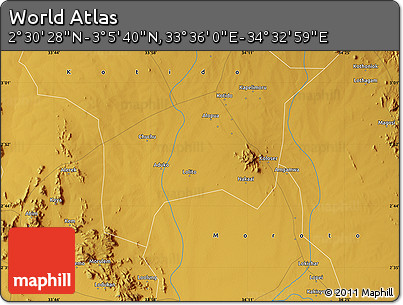 Physical Map of the Area around 2° 48' 4" N, 34° 4' 30" E