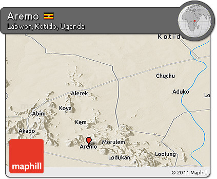 Shaded Relief Panoramic Map of Aremo