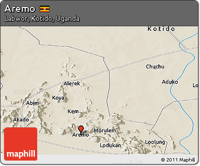 Shaded Relief Panoramic Map of Aremo