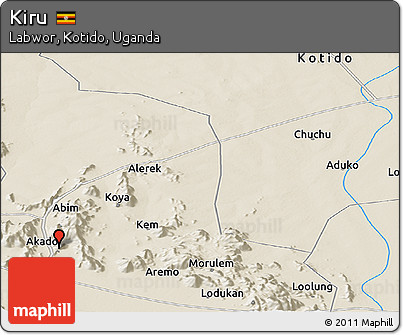 Shaded Relief Panoramic Map of Kiru