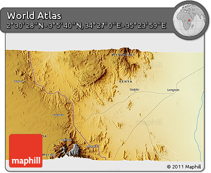 Physical 3D Map of the Area around 2° 48' 4" N, 34° 55' 29" E