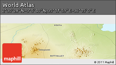Physical Panoramic Map of the Area around 2° 48' 4" N, 35° 46' 29" E