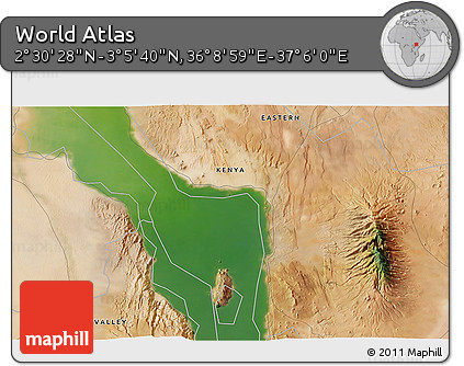 Satellite 3D Map of the Area around 2° 48' 4" N, 36° 37' 30" E