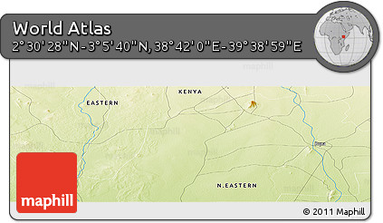 Physical Panoramic Map of the Area around 2° 48' 4" N, 39° 10' 29" E