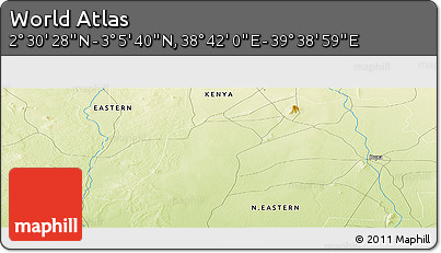 Physical Panoramic Map of the Area around 2° 48' 4" N, 39° 10' 29" E