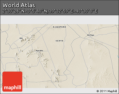 Shaded Relief 3D Map of the Area around 2° 48' 4" N, 40° 1' 29" E