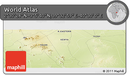 Physical Panoramic Map of the Area around 2° 48' 4" N, 40° 1' 29" E
