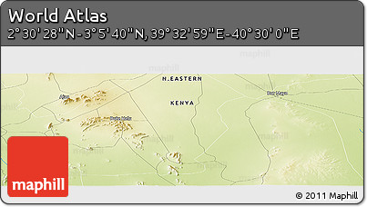 Physical Panoramic Map of the Area around 2° 48' 4" N, 40° 1' 29" E