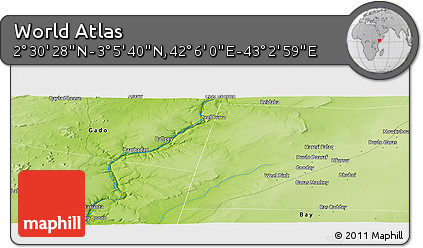 Physical Panoramic Map of the Area around 2° 48' 4" N, 42° 34' 30" E