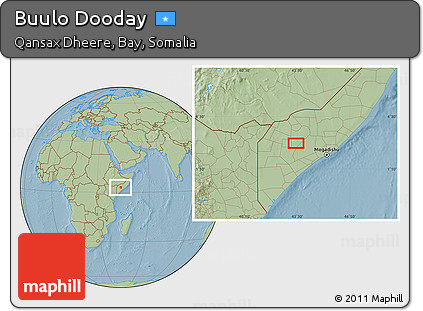 Savanna Style Location Map of Buulo Dooday, hill shading