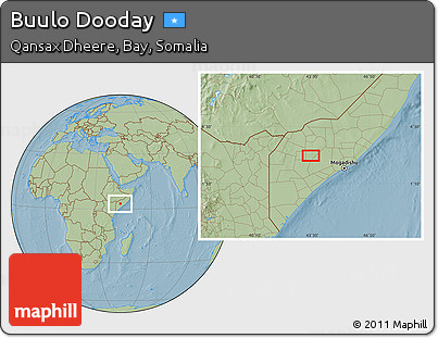 Savanna Style Location Map of Buulo Dooday, hill shading
