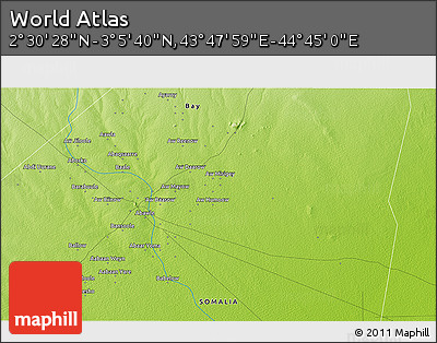 Physical 3D Map of the Area around 2° 48' 4" N, 44° 16' 29" E
