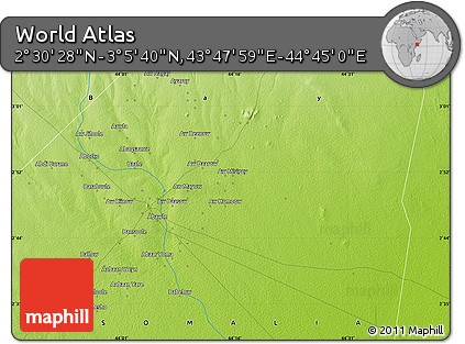 Physical Map of the Area around 2° 48' 4" N, 44° 16' 29" E