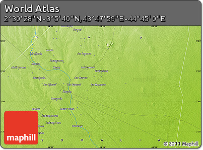Physical Map of the Area around 2° 48' 4" N, 44° 16' 29" E