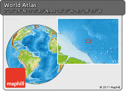 Physical Location Map of the Area around 2° 48' 4" N, 44° 7' 30" W