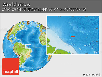 Physical Location Map of the Area around 2° 48' 4" N, 44° 7' 30" W