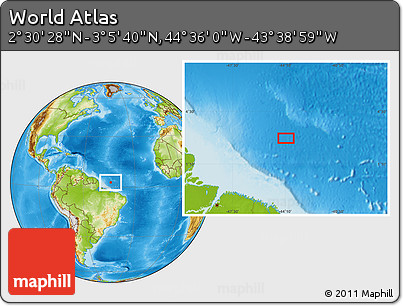 Physical Location Map of the Area around 2° 48' 4" N, 44° 7' 30" W