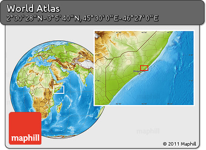 Physical Location Map of the Area around 2° 48' 4" N, 45° 58' 30" E