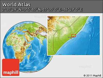 Physical Location Map of the Area around 2° 48' 4" N, 45° 58' 30" E