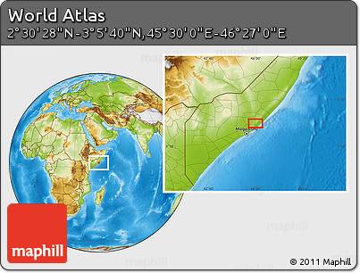 Physical Location Map of the Area around 2° 48' 4" N, 45° 58' 30" E